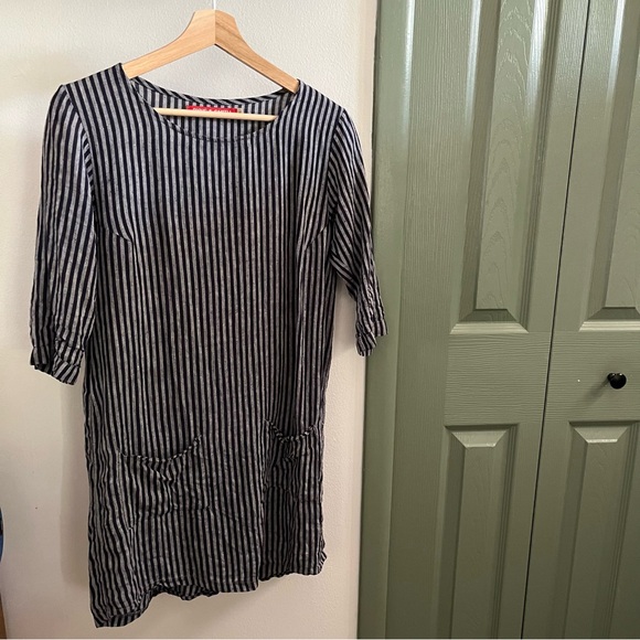 Pyne & smith linen dress (No 20) — navy and dark grey stripe. No flaws. - Picture 1 of 4